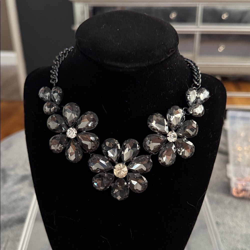 Black Floral Statement Necklace